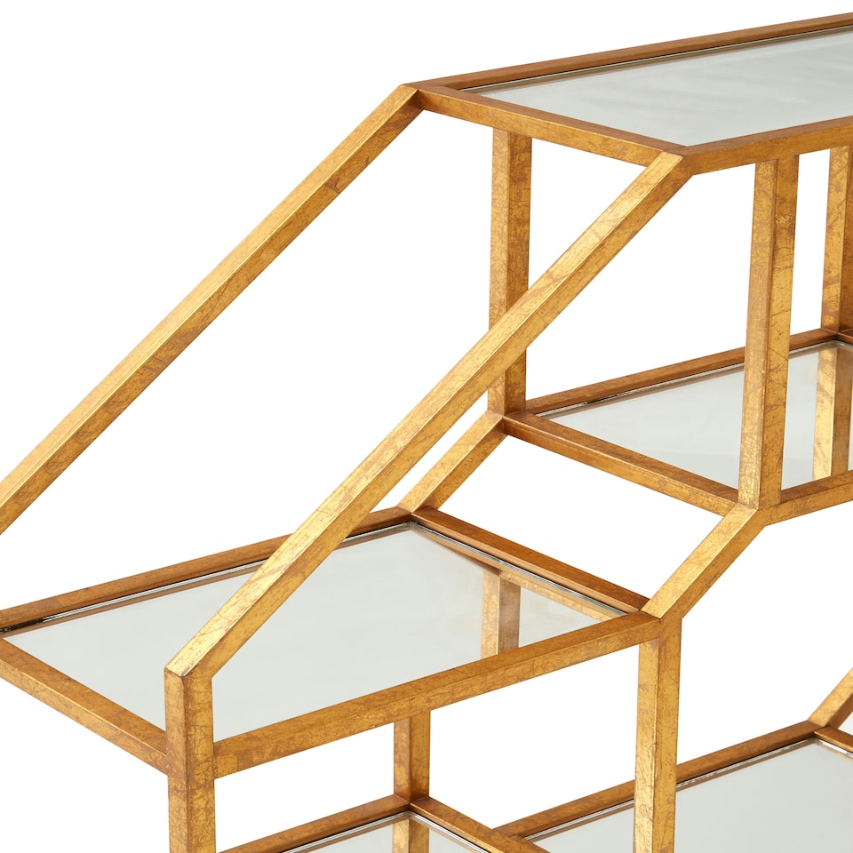 image 1 of Interiors by Premier Hexagonal Shelf Unit, Elegant Mirrored Storage Shelf Unit, Antique Luxe Design Decorative Wall Unit Gold