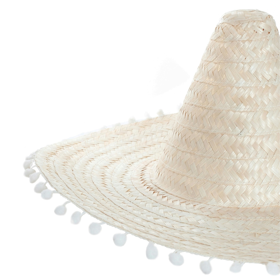image 1 of Adult Natural Pom-Pom Sombrero – Mexican Style Fancy Dress Hat N/A | 6