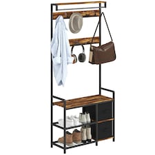 HOMCOM Coat Rack with Drawer, Hall Tree with Coat Stand, Rustic Brown