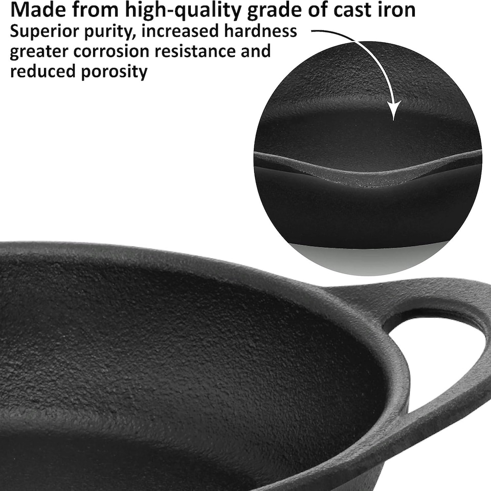 image 1 of Cast Iron Frying Pan, 24 cm Diameter, Cast Iron Skillet, Omlette Pan, Iron Frypan, Black