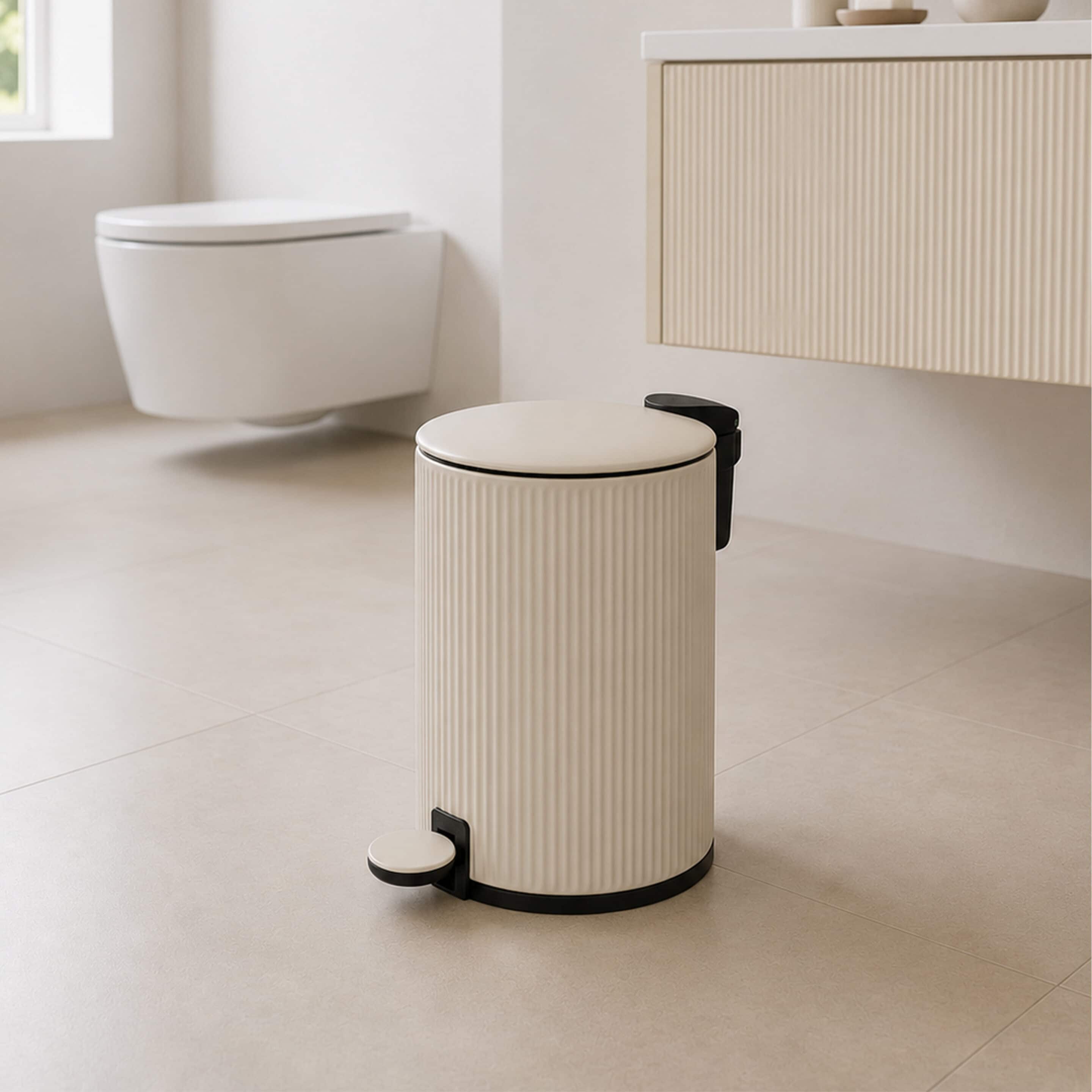 Showerdrape Alpini Round Ribbed 3L Soft Close Pedal Bin in Beige