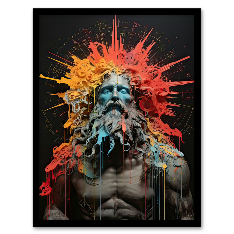 image 1 of Zeus God Thunder Greek Mythology Conceptual Black Framed Wall Art Print A4