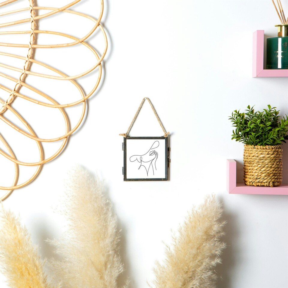 image 1 of Nicola Spring Hanging Metal Photo Frames - 4" x 4" - Black - Pack of 2 - Hanging Picture Frame Display Frame Poster Frame Picture Display Black | S