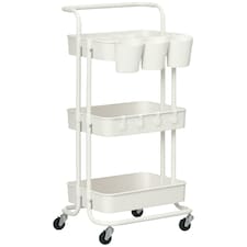 HOMCOM 3-Tier Utility Cart, Rolling Serving Trolley with Baskets, White