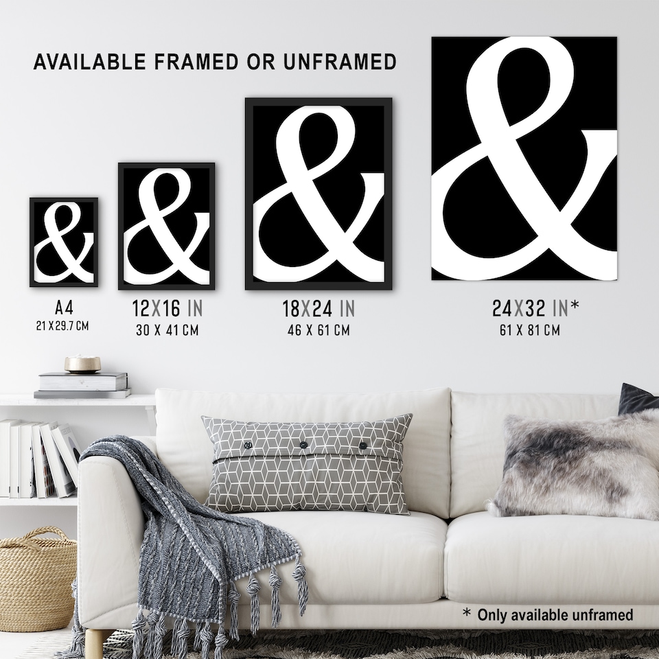 image 1 of And Ampersand Symbol Black White Minimal Design Framed Wall Art Print 12X16 In