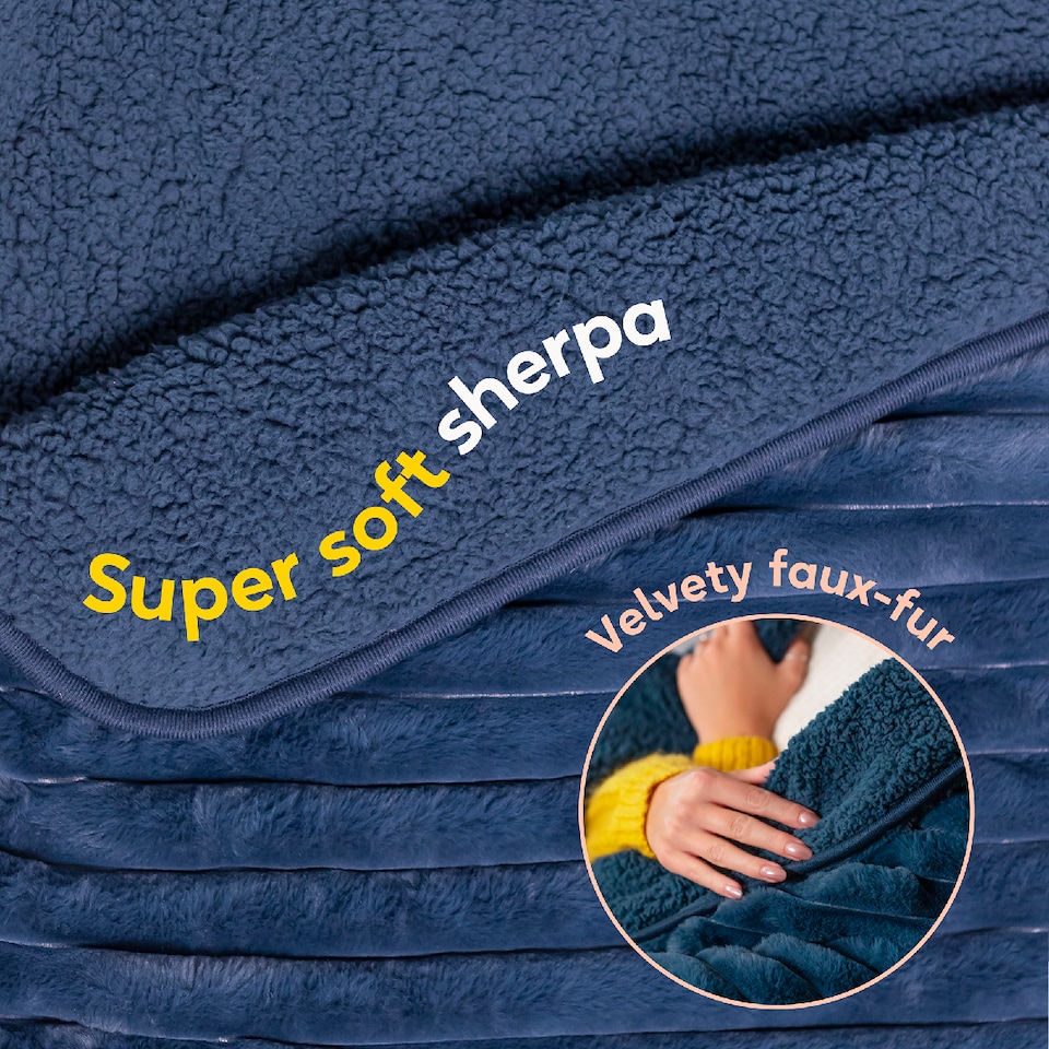 image 1 of Russell Hobbs RHHT1005BLU Electric Blanket Blue Heated Throw Faux Fur & Sherpa