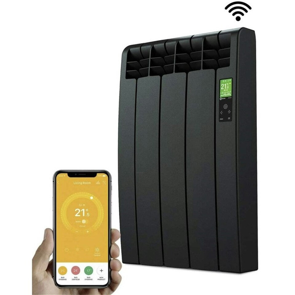 image 1 of 835mm (W) x 585mm (H) - Graphite Wi-Fi Electric Oil Filled Radiator (Barcelona) - 990 Watts - Depth 97mm - Heats Up To 9m²