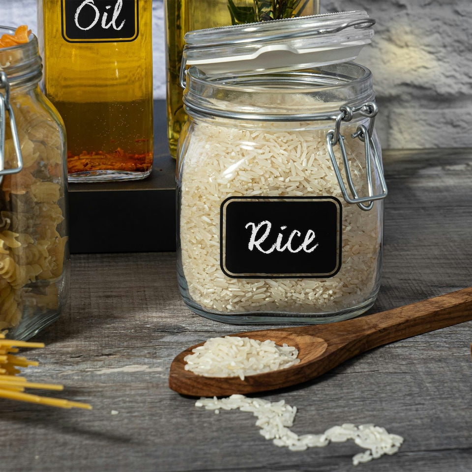 image 1 of Bormioli Rocco Lavagna Glass Storage Jars with Labels - 750ml - Pack of 6