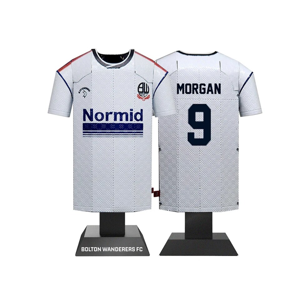 image 1 of RadStuff Metal Alloy Football Shirt - Retro Bolton Wanderers Home Kit 1988-90