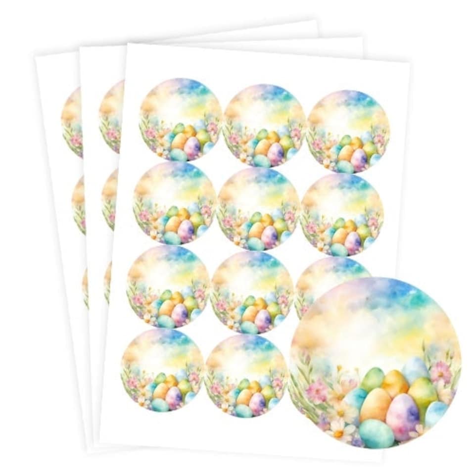 image 1 of Easter Eggs Round Stickers 60mm - Sheet of 12