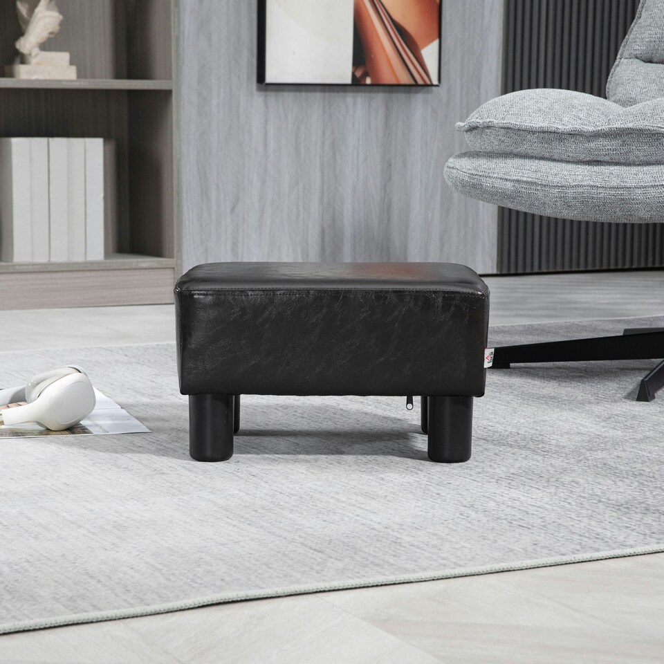 image 1 of HOMCOM Chic Faux Leather Footstool Ottoman Cube with 4 Plastic Legs Brown