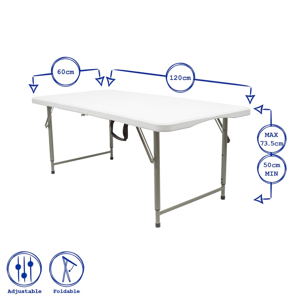 image 1 of Harbour Housewares Height Adjustable Folding Trestle Table - 120cm (4ft) - White | White | White