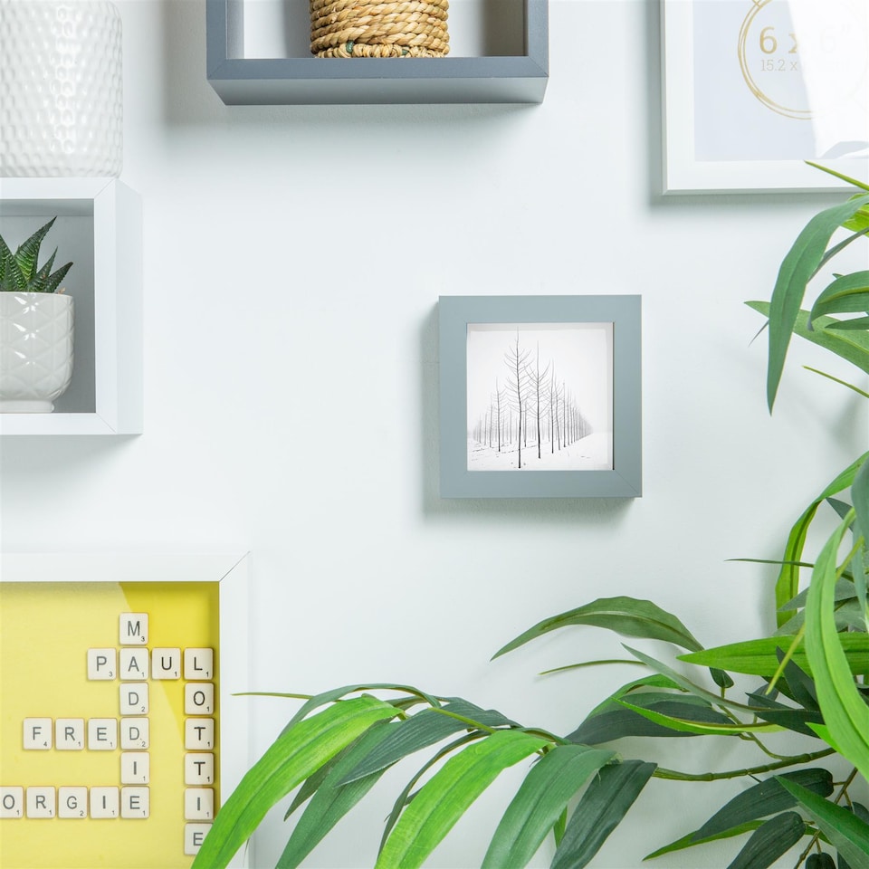 image 1 of Nicola Spring 4 x 4" Photo Frame - Grey - 3D Photo Frame Picture Frame Box Portrait Display Case (12.5 x 12.5cm)