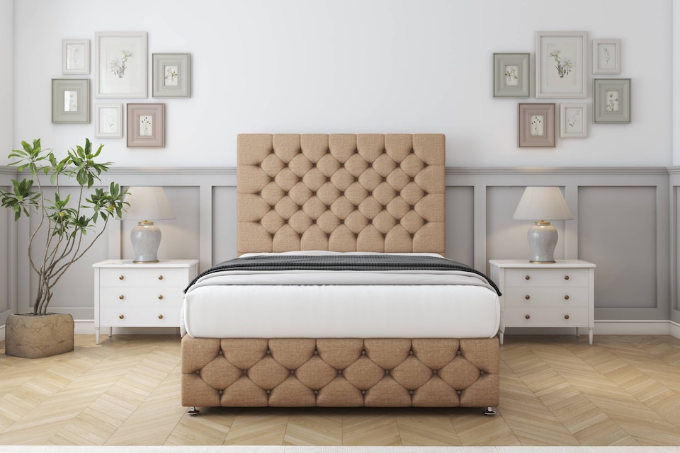 image 1 of Sloomy Watson Latte Dumfries Divan Bed With Mattress No Drawers With 26" Strutted Headboard & 12" Matching Footboard 4' Small Double | Brown | Latte | Small Double | 1