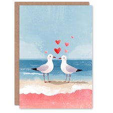 Seabird Sweethearts Seagulls on Sandy Beach Valentine's Day Card