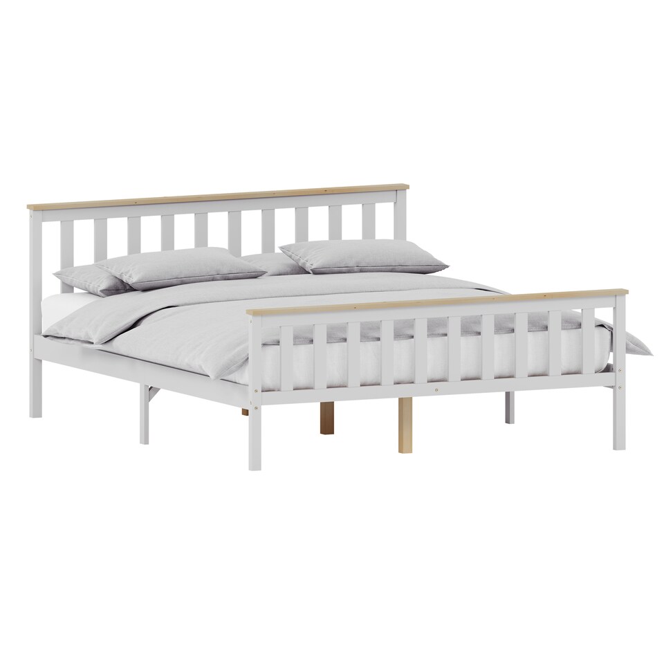 image 1 of Vida Designs Milan King Size Wooden Bed, High Foot, White & Pine & Gel Memory Foam Pocket Spring Mattress, King