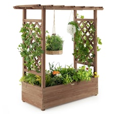 COSTWAY Raised Garden Bed Planter Box w/ Trellis Coffee Brown