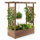 image 1 of COSTWAY Raised Garden Bed Planter Box w/ Trellis Coffee Brown