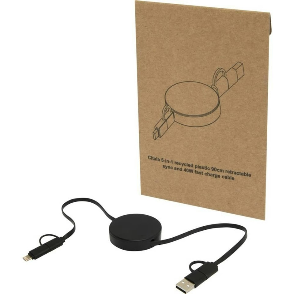 image 1 of Citala Recycled Plastic 5 in 1 Charging Cable - Solid Black - One Size