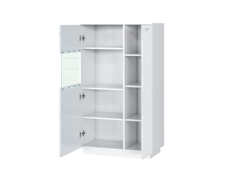 image 1 of Glass Display Cabinet Unit Bookcase Shelving Cupboard Storage Buffet White Gloss Modern Sol