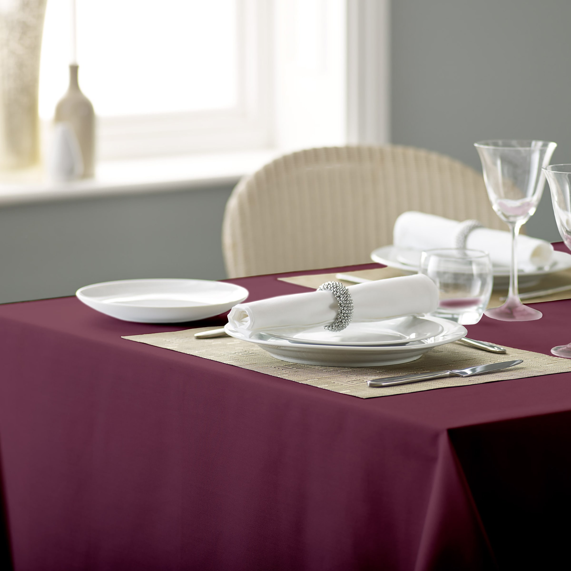 Vision Polyester Plain Coloured Tablecloth in Dark Red | Size: 178 cm x 178 cm