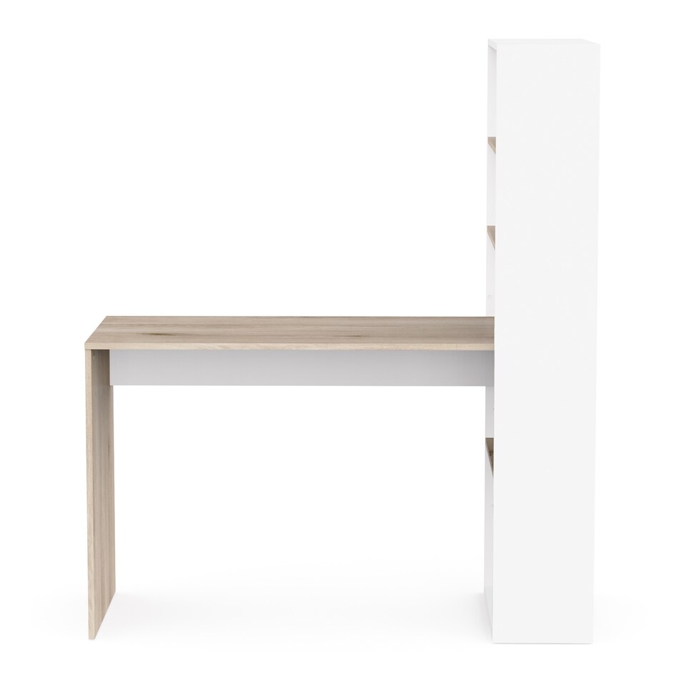 image 1 of FURNICOMP Echo Corner Office Desk with Bookcase - Matt White & Oak