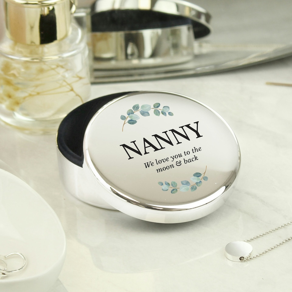 image 1 of Personalised Botanical Round Trinket Box