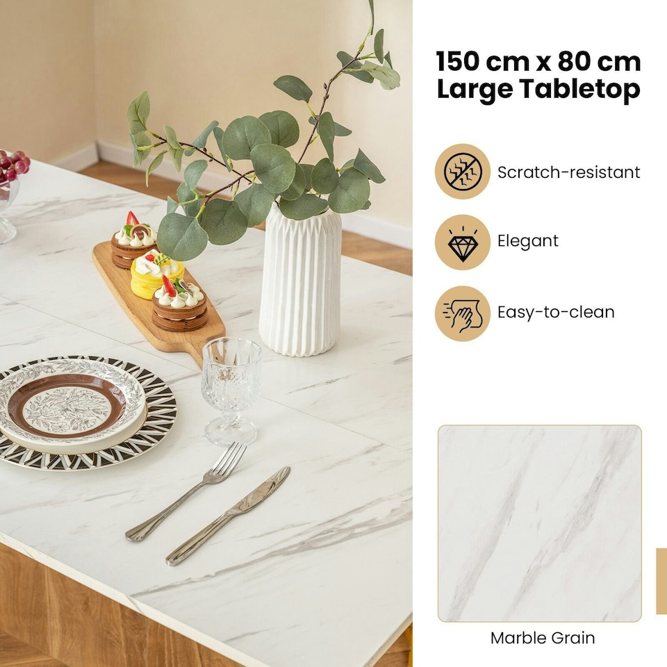 image 1 of COSTWAY 4 Piece Dining Table Set Kitchen Table Bench & 2 Stools White