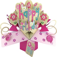 Second Nature A Female Happy Birthday with Flowers and Birds Pop Up Greeting Card