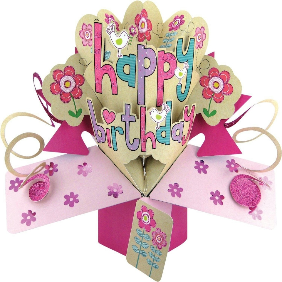 image 1 of Second Nature A Female Happy Birthday with Flowers and Birds Pop Up Greeting Card