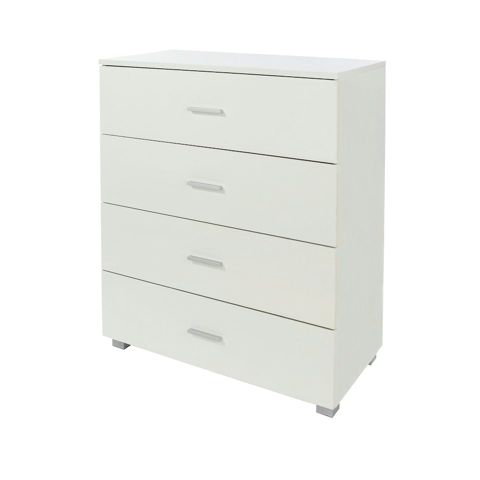 image 1 of Lido 4 Drawer White Gloss Chest of Drawers - White High Gloss Bedroom Storage with Matte Silver Handles | White | White | 1