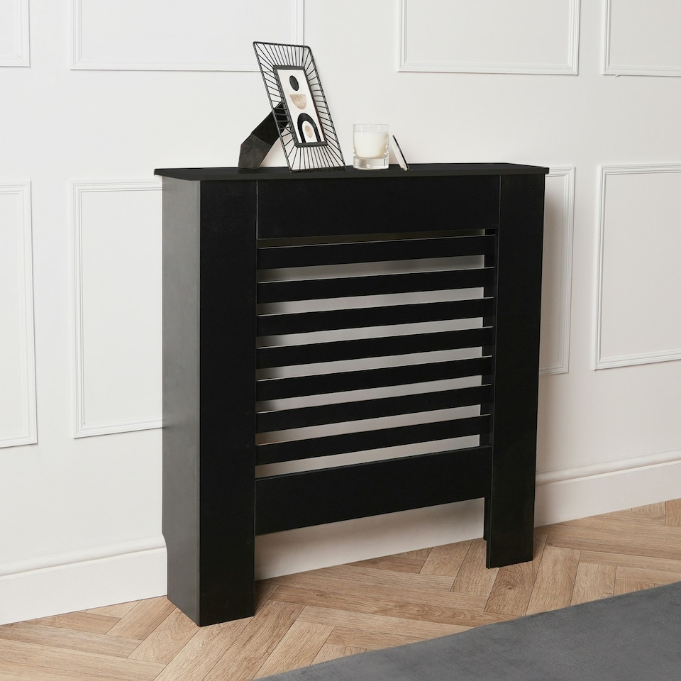 image 1 of OHS MDF Horizontal Slat Grilled Radiator Cover, Small - Black Black