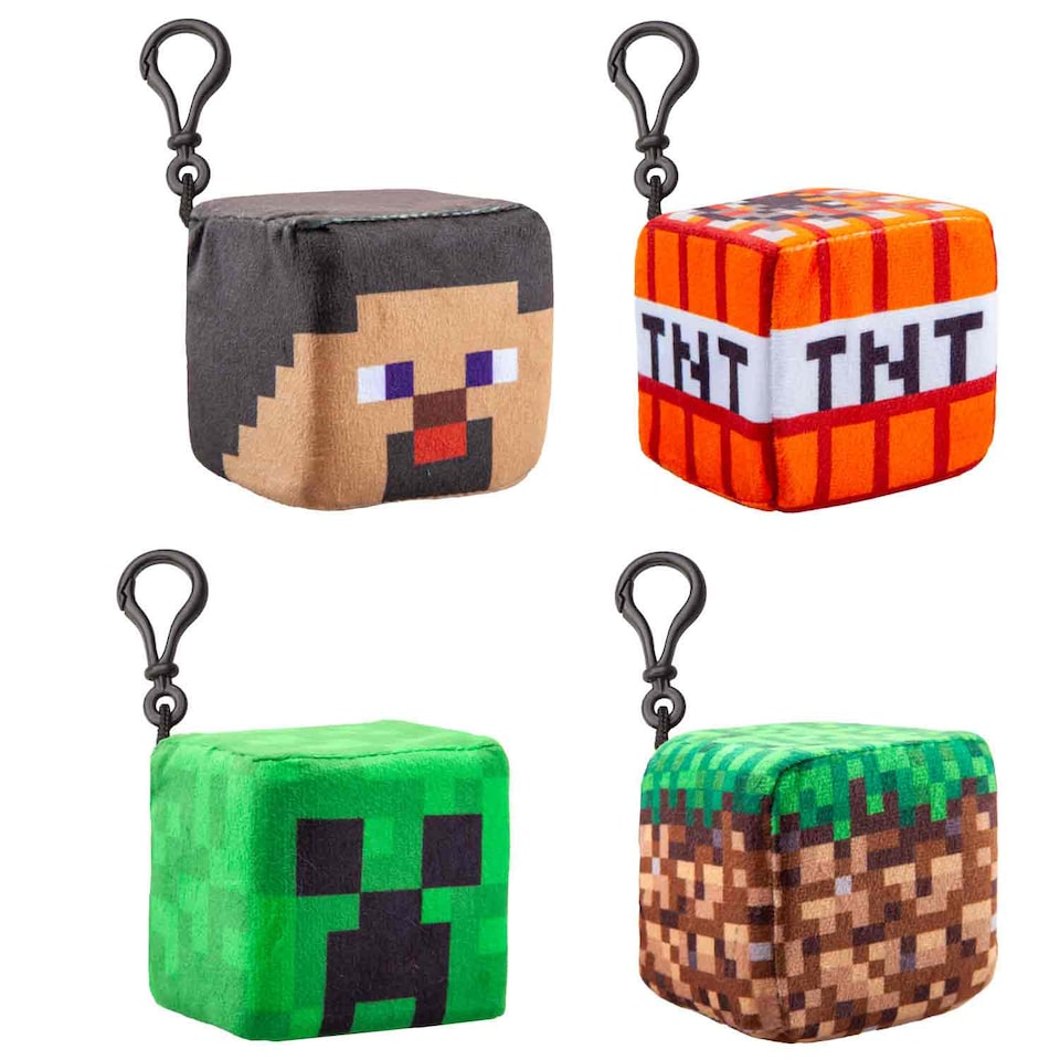 image 1 of VFM e-Store Minecraft Clip-On Plush Set - Steve, Creeper, TNT & Land Block - 8cm
