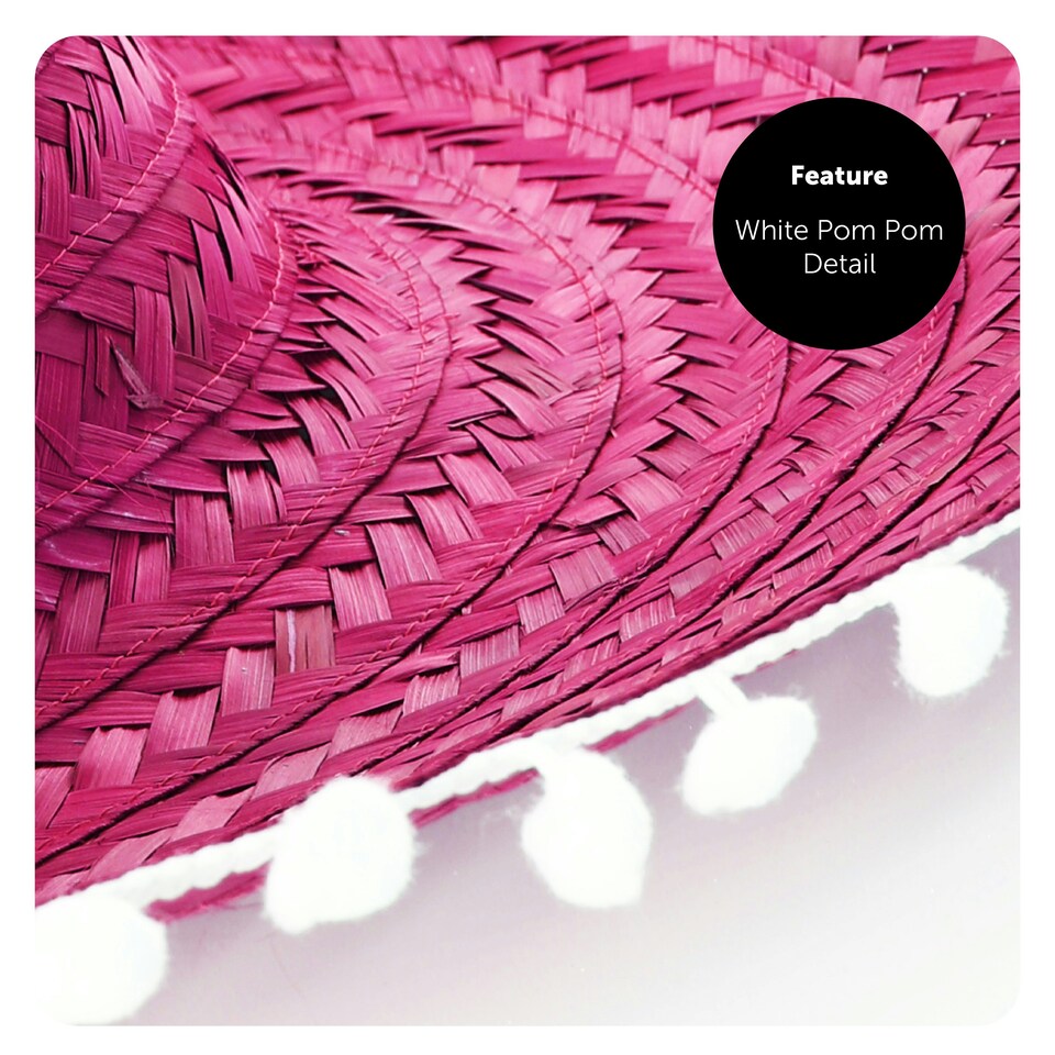 image 1 of Pink Mexican Sombrero – Fancy Dress Fiesta Hat with Pom-Pom Trim Pink | 6