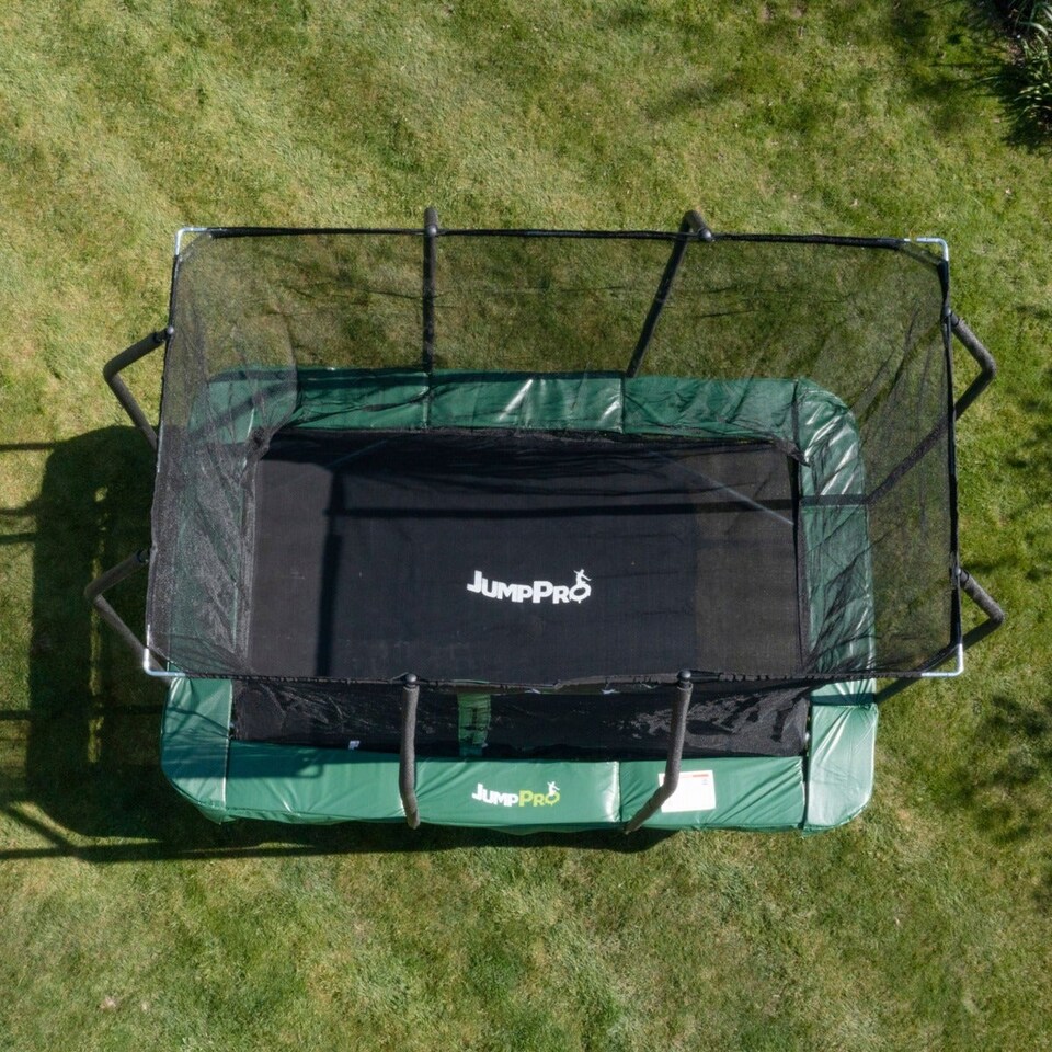 image 1 of 10ft x 7ft JumpPRO® Xcite Green Rectangular Trampoline with Enclosure