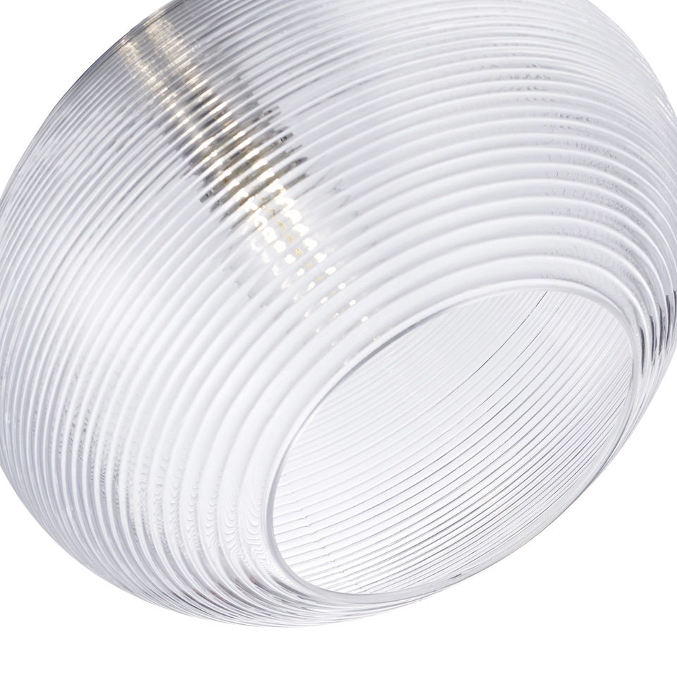 image 1 of Contemporary Clear Ribbed Spiral Glass Easy Fit Drum Shaped Pendant Light Shade | Clear