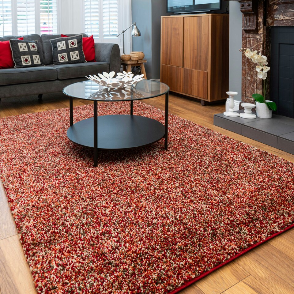 image 1 of KUKOON Red Brown Mottled Shaggy Living Room Area Rug 120cm x 170cm