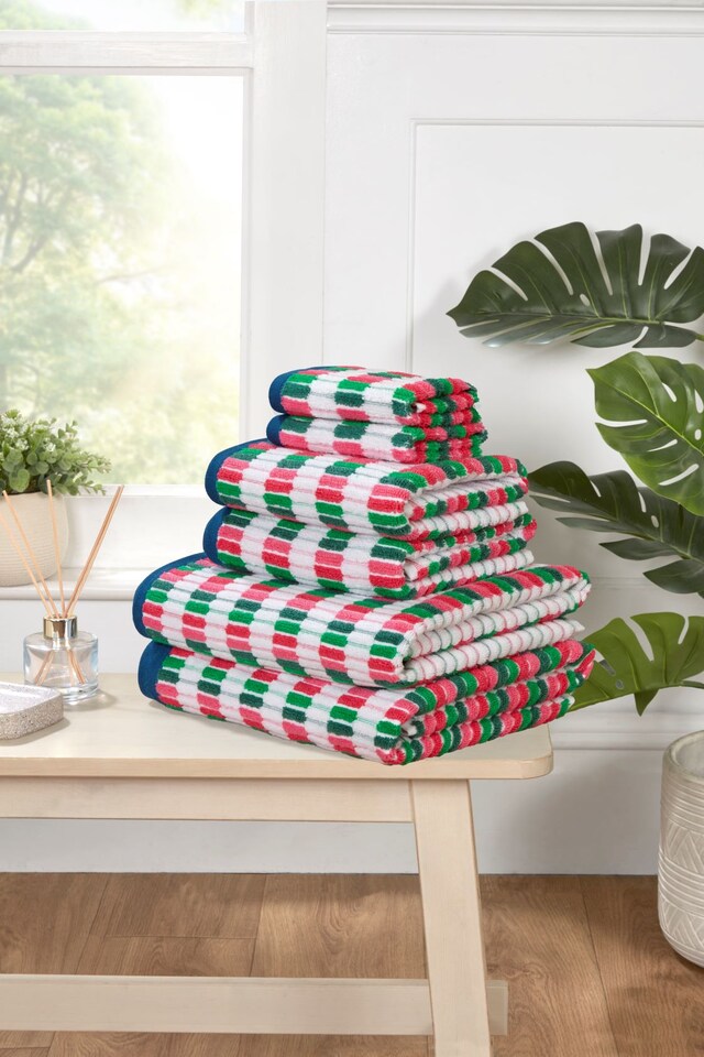 image 1 of Santa Cruz 6 Piece Cotton Towels Bale Set Striped Soft and Absorbent | Pink | Bath towel