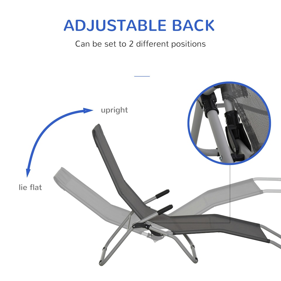 image 1 of Outsunny Set of 2 Outdoor Recliner Lounge Chairs Adjustable Backrest