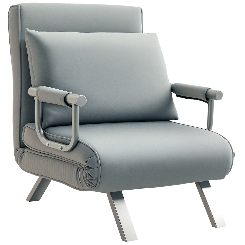 image 1 of HOMCOM Single Folding 5 Position Convertible Sleeper Chair Bed Light Grey