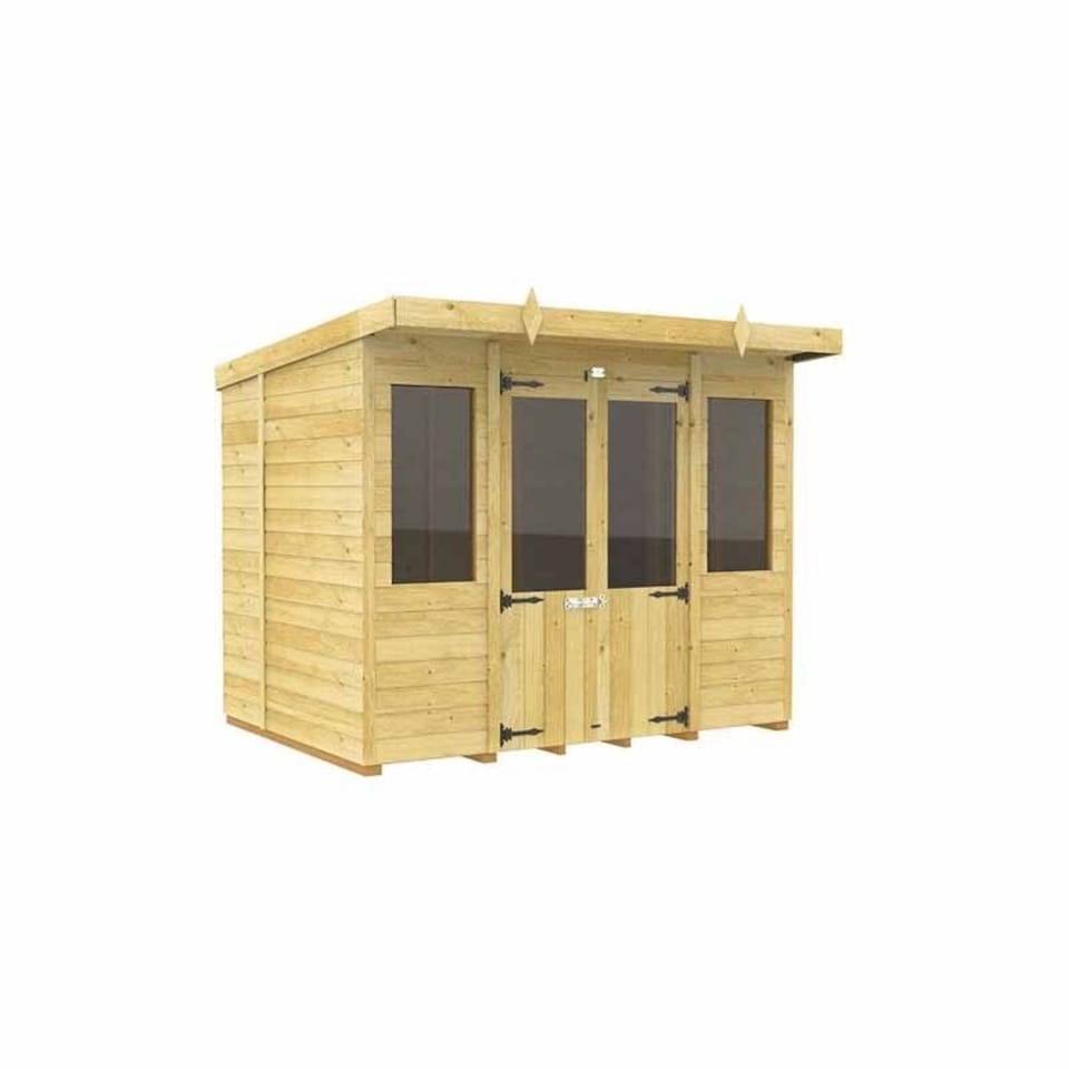 image 1 of 8ft x 7ft Pent Summer House - Wood - L214 x W243 x H201 cm | Brown