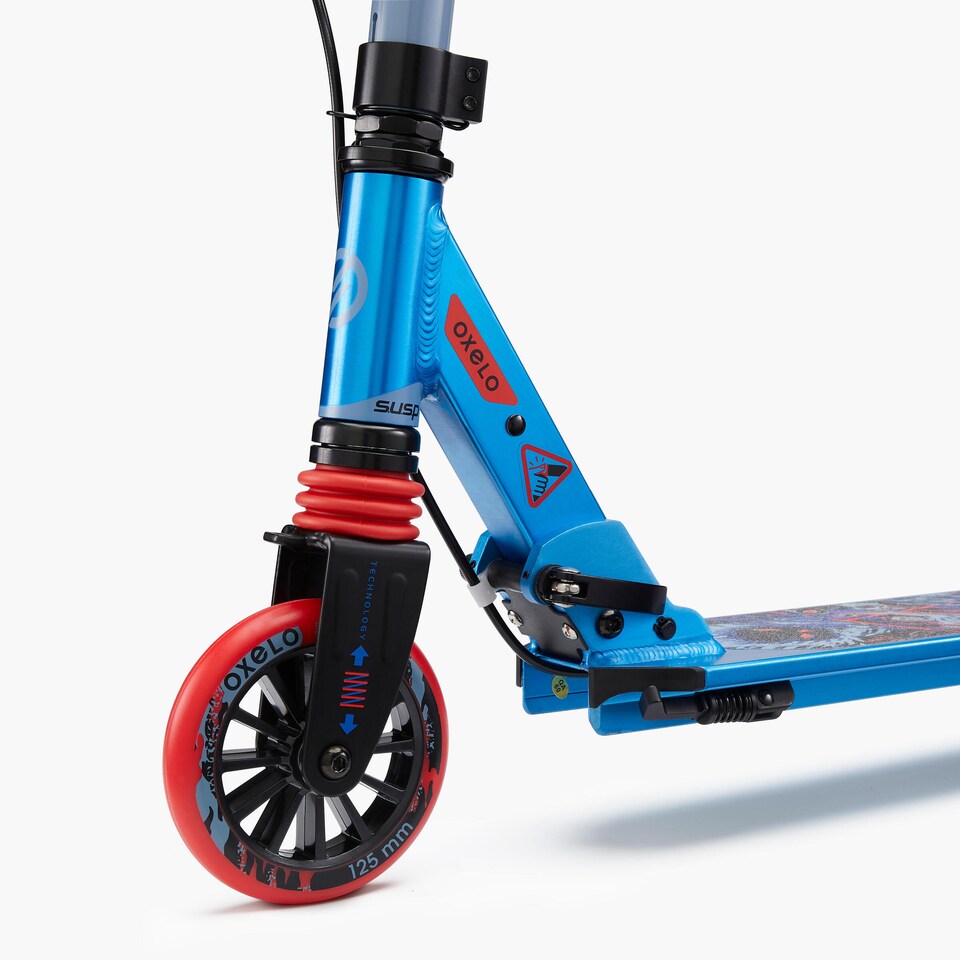 image 1 of Decathlon Kids' Scooter With Handlebar Brake and Suspension Mid 5 - Blue Graphics