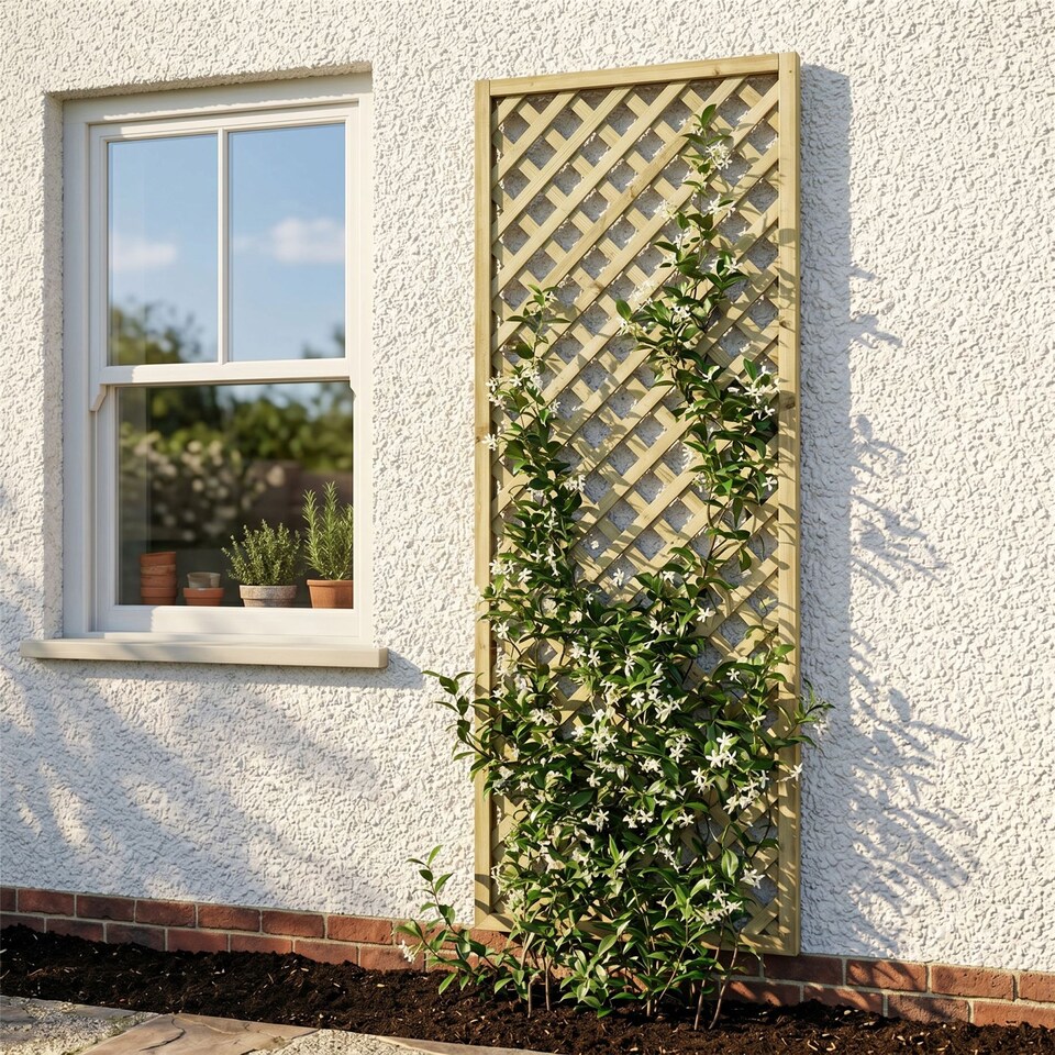image 1 of Urban Diamond Wooden  W:6ft x H:1.5ft Trellis Heavy Duty Fence Topper Panel (Pack of 4)