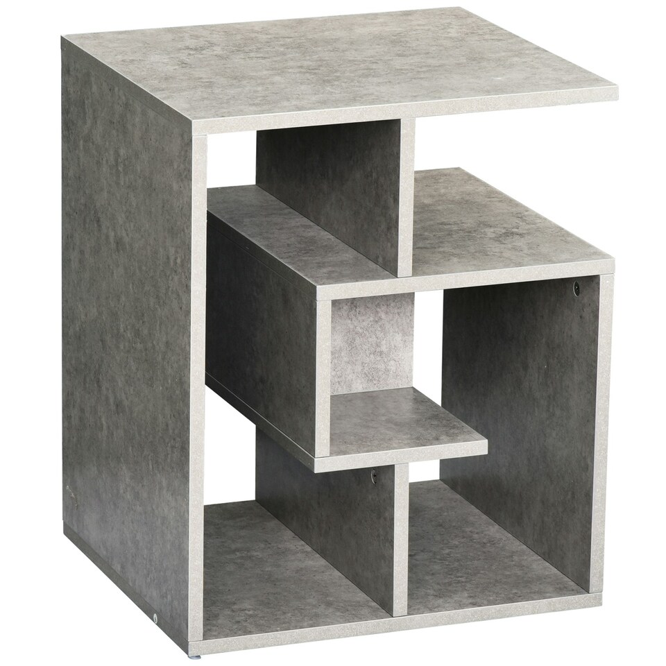image 1 of HOMCOM 3-Tier Side End Table Open Shelves Storage Magazine Desk Grey 
