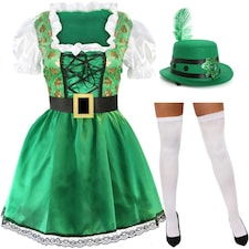 Irish Shamrock Dress & White Stockings | Green | L