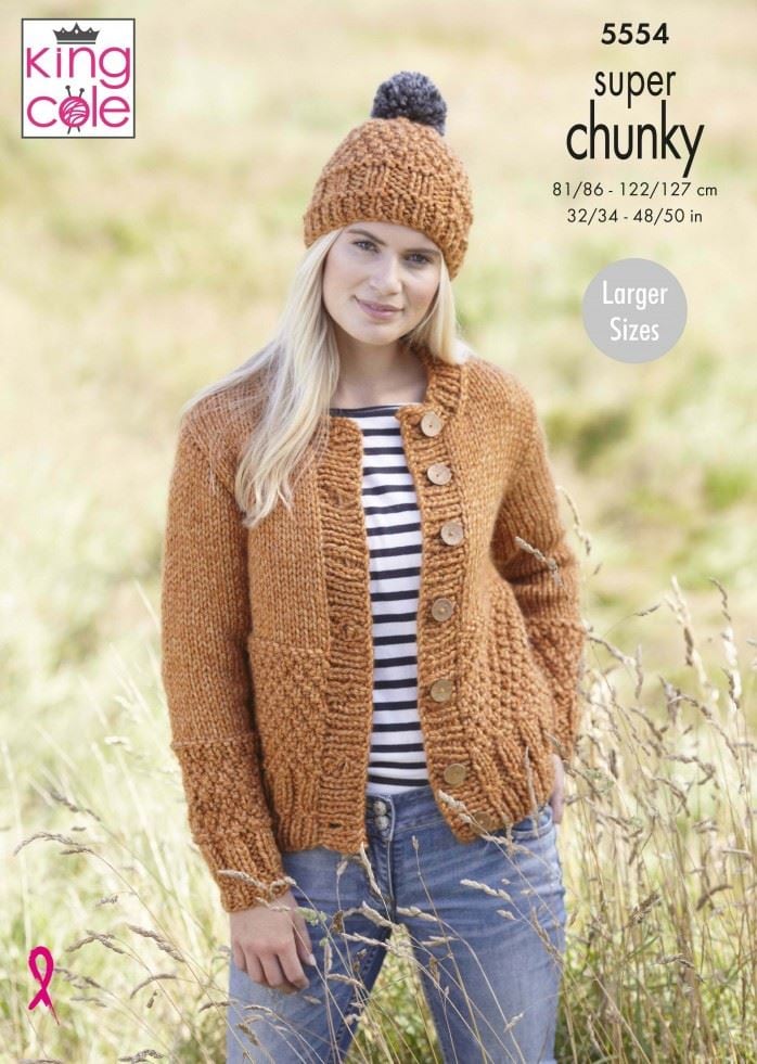 King Cole Big Value Super Chunky Stormy Knitting Pattern 5554, Headwear, Scarves and Cardigans for Women - 32 - 50 Inches