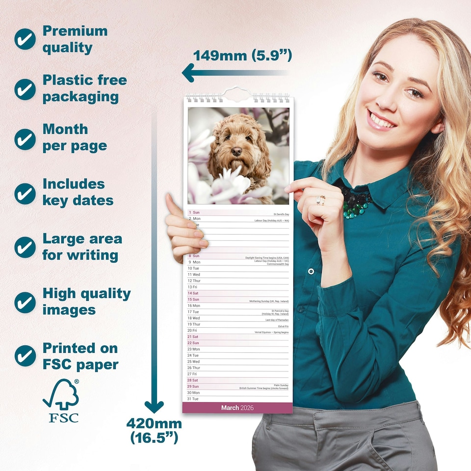 image 1 of Cockapoo Slim 2026 Calendar | Slimline Wall Calendar | Dog Breed Gift | Plastic Free Packaging | by Avonside Publishing [Calendar] Avonside Publishing Ltd