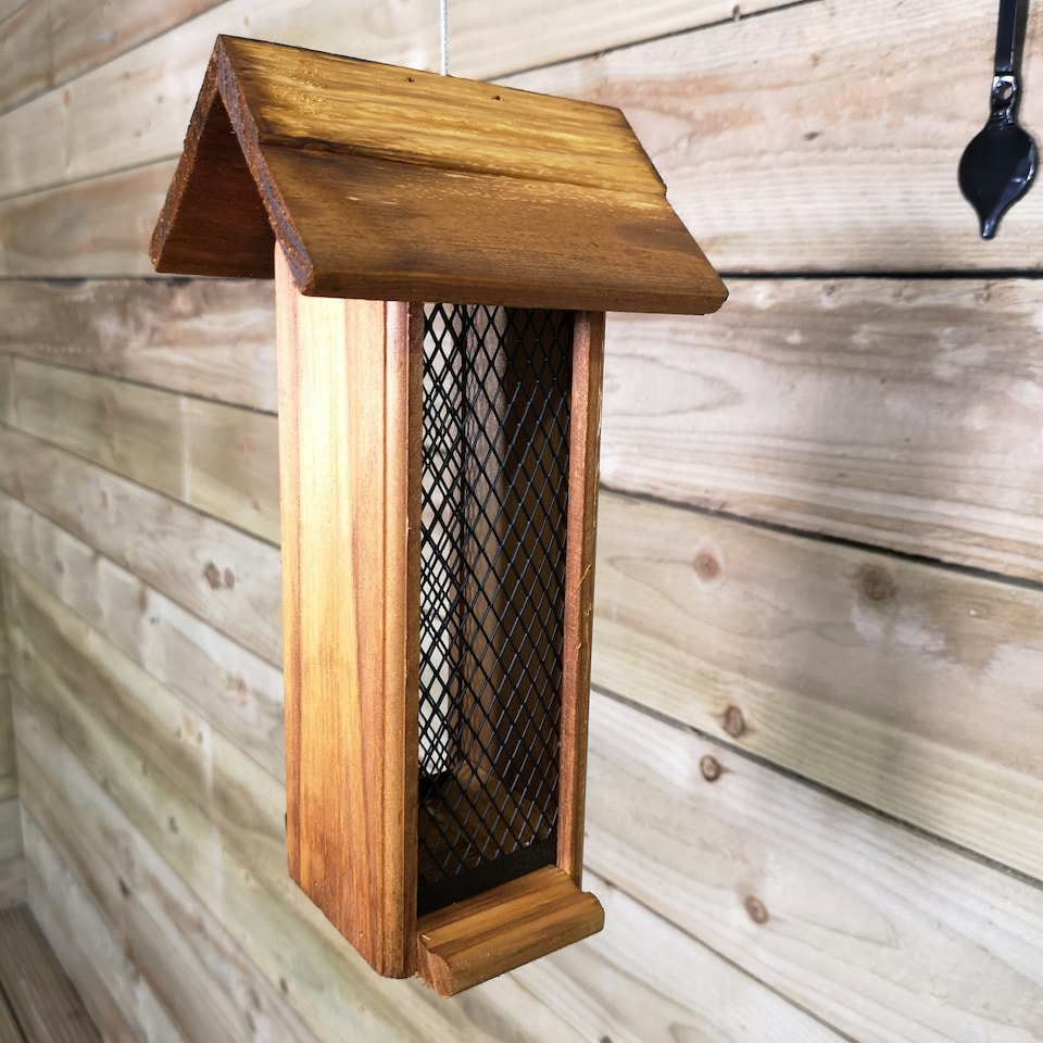 image 1 of Tom Chambers Melrose Wooden Garden Wild Bird Hanging Easy Fill Peanut Feeder