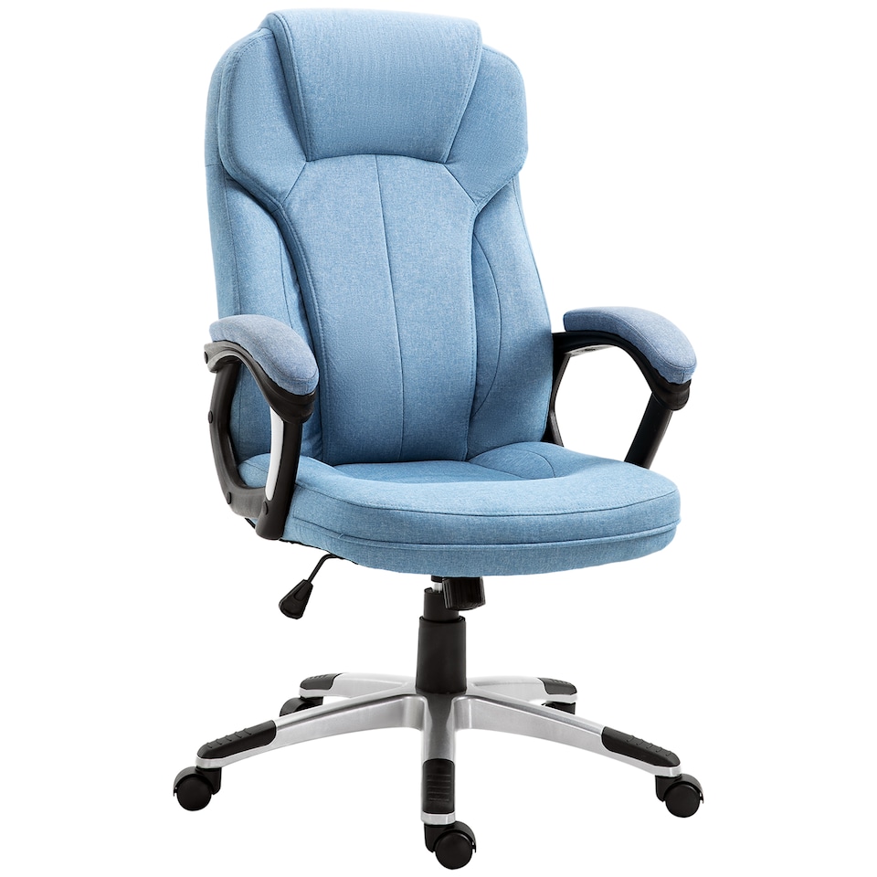image 1 of Vinsetto Office Chair, Linen Fabric Desk Chair, Height Adjustable Computer Chair with Padded Armrests, Swivel Wheels and Tilt Function, Blue