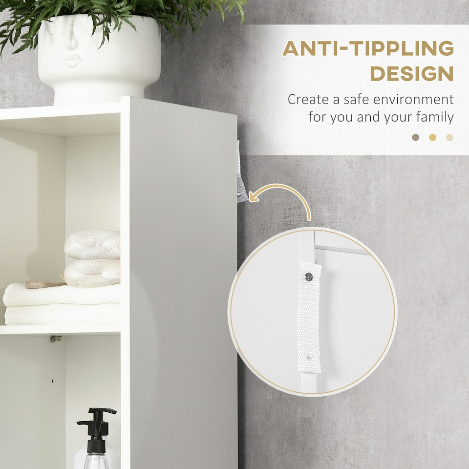 image 1 of kleankin 5-Tier Modern Tall Bathroom Cabinet with Adjustable Shelves White